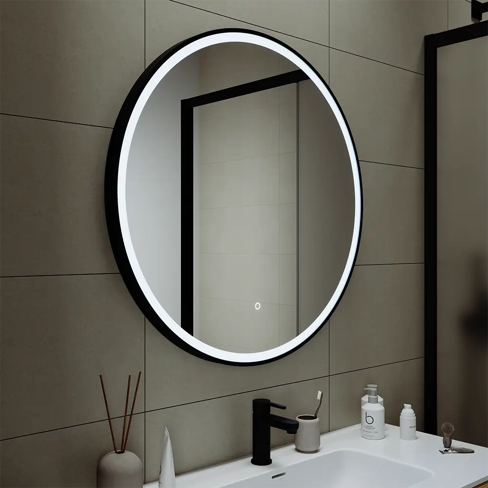 Specchio led tondo Ã˜ 100 cm con cornice nero opaco e sensore touch-screen