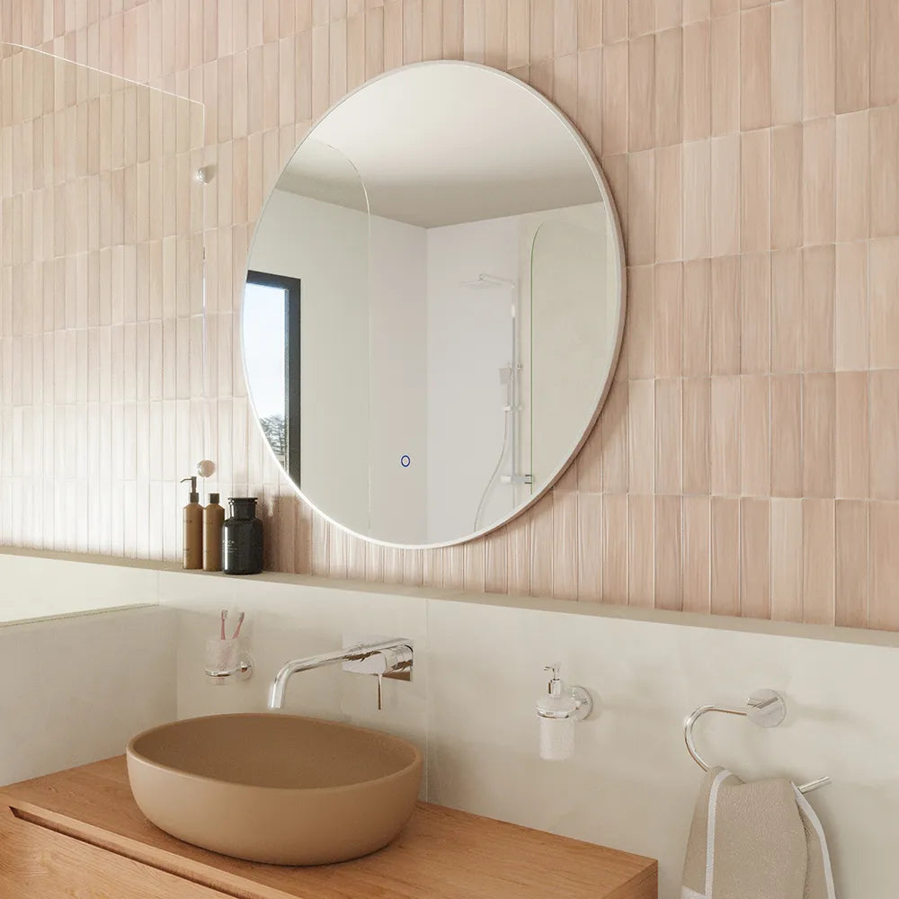 Specchio led tondo Ã˜ 100 cm cornice bianco opaco retroilluminato touch screen luce calda/fredda