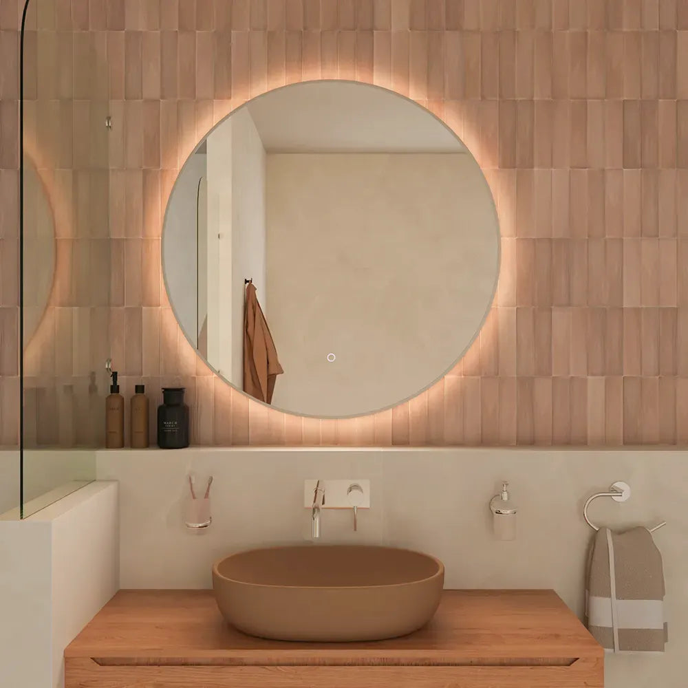 Specchio led tondo Ã˜ 60 cm cornice bianco opaco retroilluminato touch screen luce calda/fredda