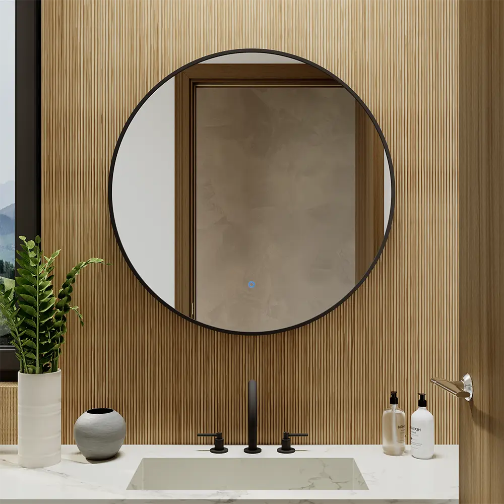 Specchio led tondo Ã˜ 60 cm con cornice nero opaco retroilluminato sensore touch-screen
