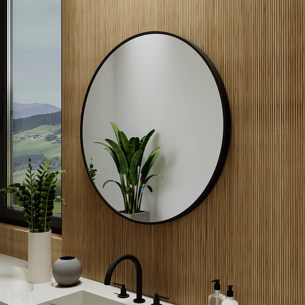 Specchio led tondo Ã˜ 80 cm con cornice nero opaco retroilluminato sensore touch-screen