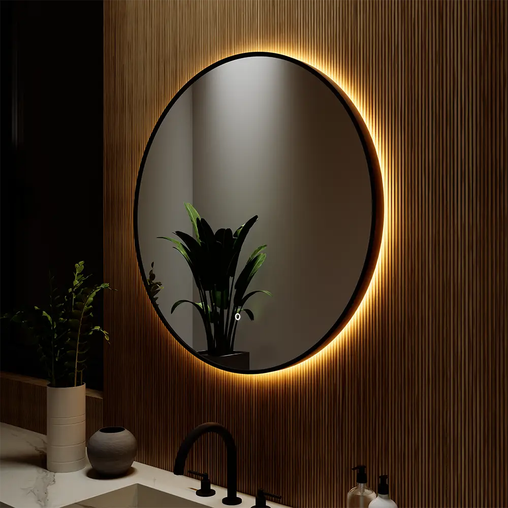 Specchio led tondo Ã˜ 80 cm con cornice nero opaco retroilluminato sensore touch-screen