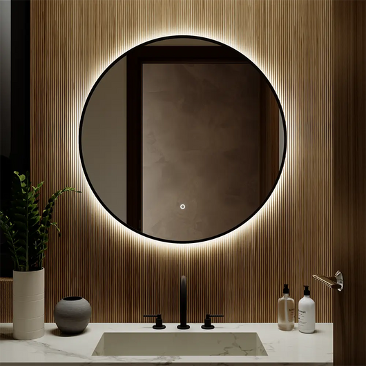 Specchio led tondo Ã˜ 100 cm con cornice nero opaco retroilluminato sensore touch-screen