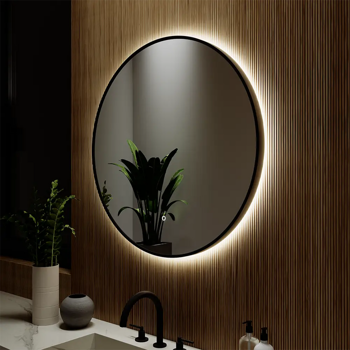 Specchio led tondo Ã˜ 100 cm con cornice nero opaco retroilluminato sensore touch-screen