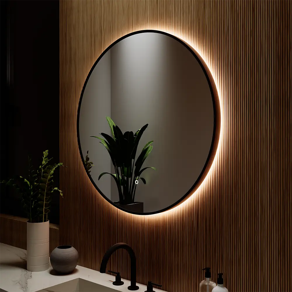 Specchio led tondo Ã˜ 100 cm con cornice nero opaco retroilluminato sensore touch-screen