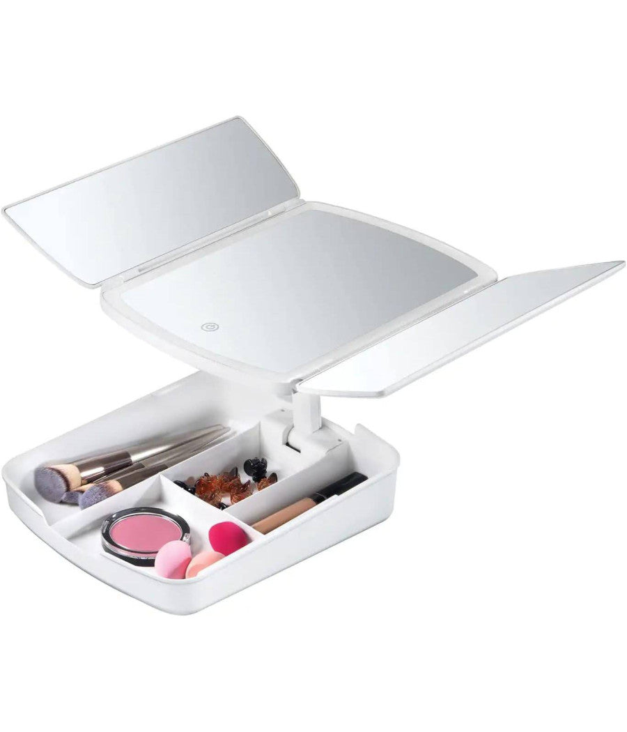 Specchio Make Up Con Luci A Led E Cassetti Per Trucco Regolabile Pieghevole Away         