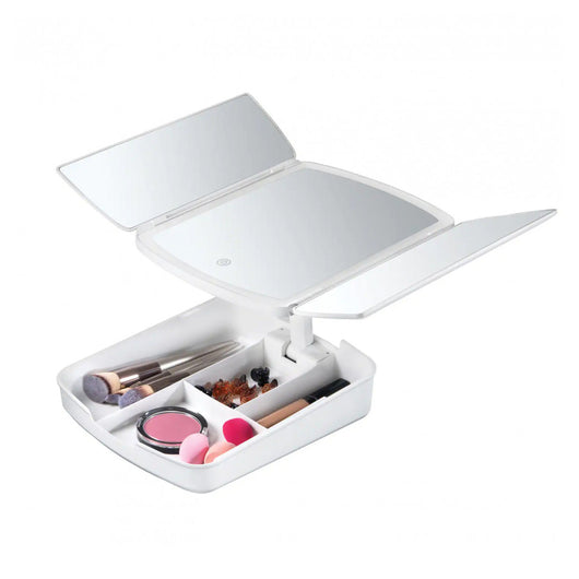 Trade Shop - Specchio Make Up Con Luci Led Cassetti Per Trucco Regolabile Pieghevole 720013 -