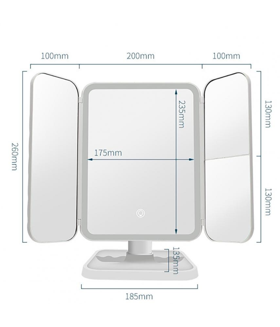 Specchio Make Up Illuminato Con Luci Led Specchi Regolabili Trucco Ricaricabile         