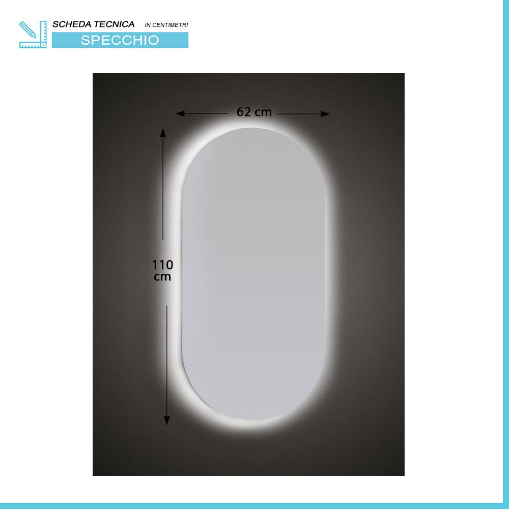 Specchio ovale LED 62x110 illuminazione perimetrale e installazione reversibile