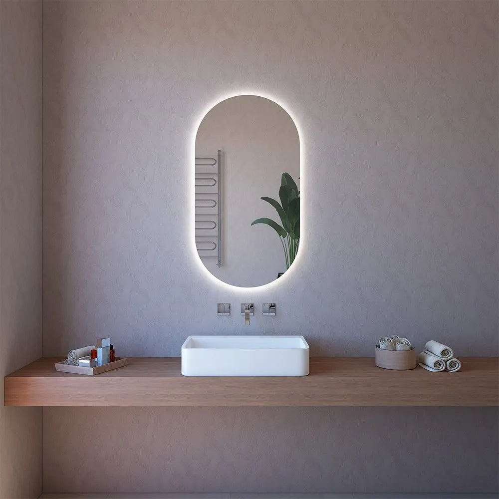 Specchio ovale LED 62x110 illuminazione perimetrale e installazione reversibile
