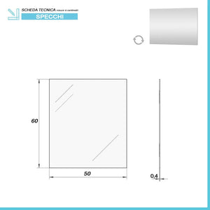 Specchio per bagno 50x60 cm reversibile con luce LED naturale
