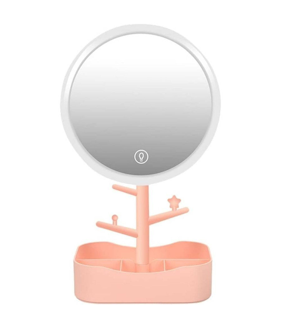 Specchio Per Trucco Makeup Da Tavolo Con Luce A Led Ricaricabile + Portagioielli         