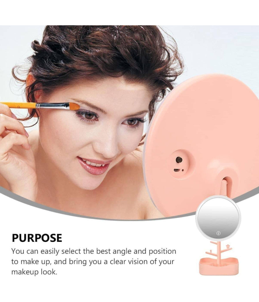 Specchio Per Trucco Makeup Da Tavolo Con Luce A Led Ricaricabile + Portagioielli         