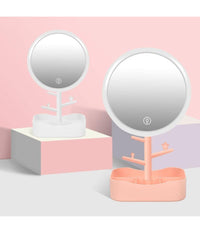 Specchio Per Trucco Makeup Da Tavolo Con Luce A Led Ricaricabile + Portagioielli         