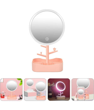 Specchio Per Trucco Makeup Da Tavolo Con Luce A Led Ricaricabile + Portagioielli         