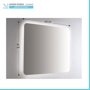 Specchio retroilluminato LED 100x70 installazione reversibile e angoli tondi