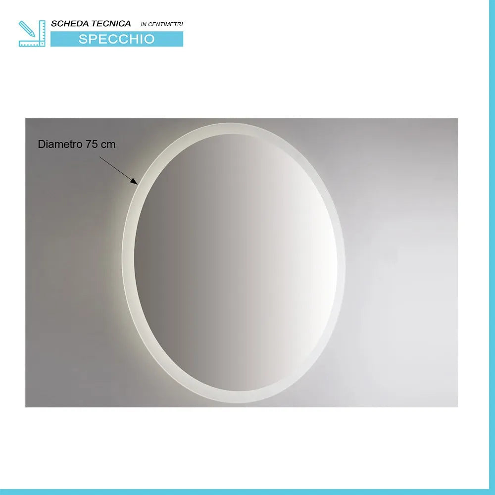 Specchio retroilluminato LED 75 cm tondo da parete con telaio nero