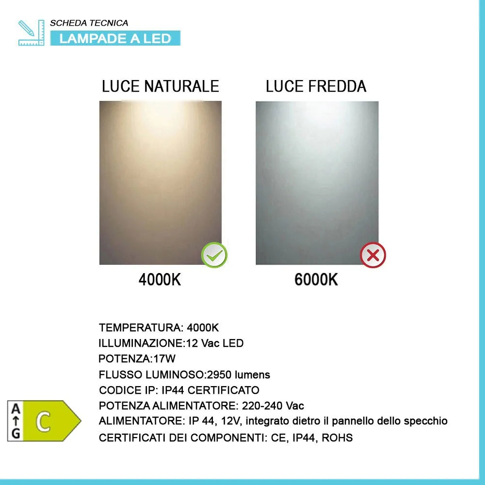 Specchio reversibile 110x90 illuminazione perimetrale LED e spessore 4 mm