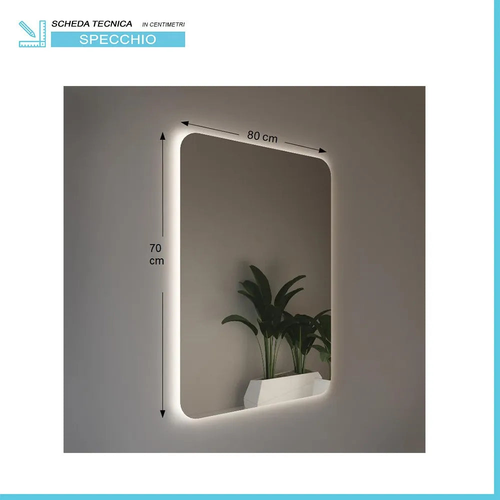 Specchio reversibile 70x80 illuminazione perimetrale LED e spessore 4 mm