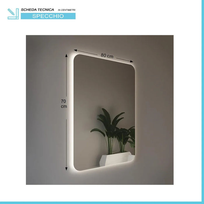 Specchio reversibile 70x80 illuminazione perimetrale LED e spessore 4 mm