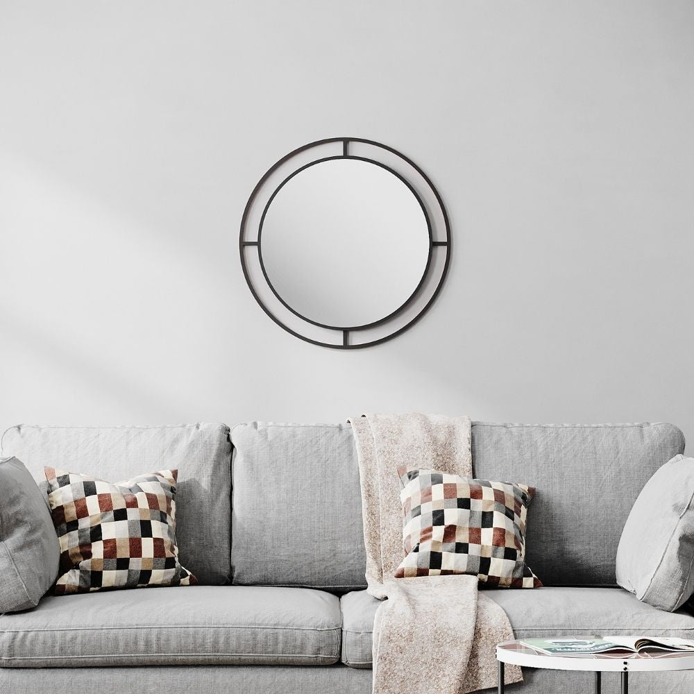 Specchio rotondo con doppia cornice Bubble in metallo colore nero