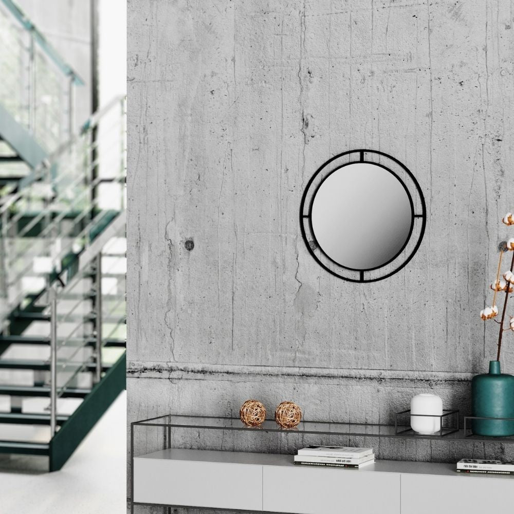 Specchio rotondo con doppia cornice Bubble in metallo colore nero