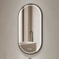 Specchio smart ovale anti-appannamento YJ-2004BL 90x60 con cornice nera in acciaio Inox satinato