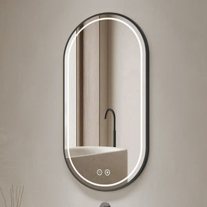 Specchio smart ovale anti-appannamento YJ-2004BL 90x60 con cornice nera in acciaio Inox satinato