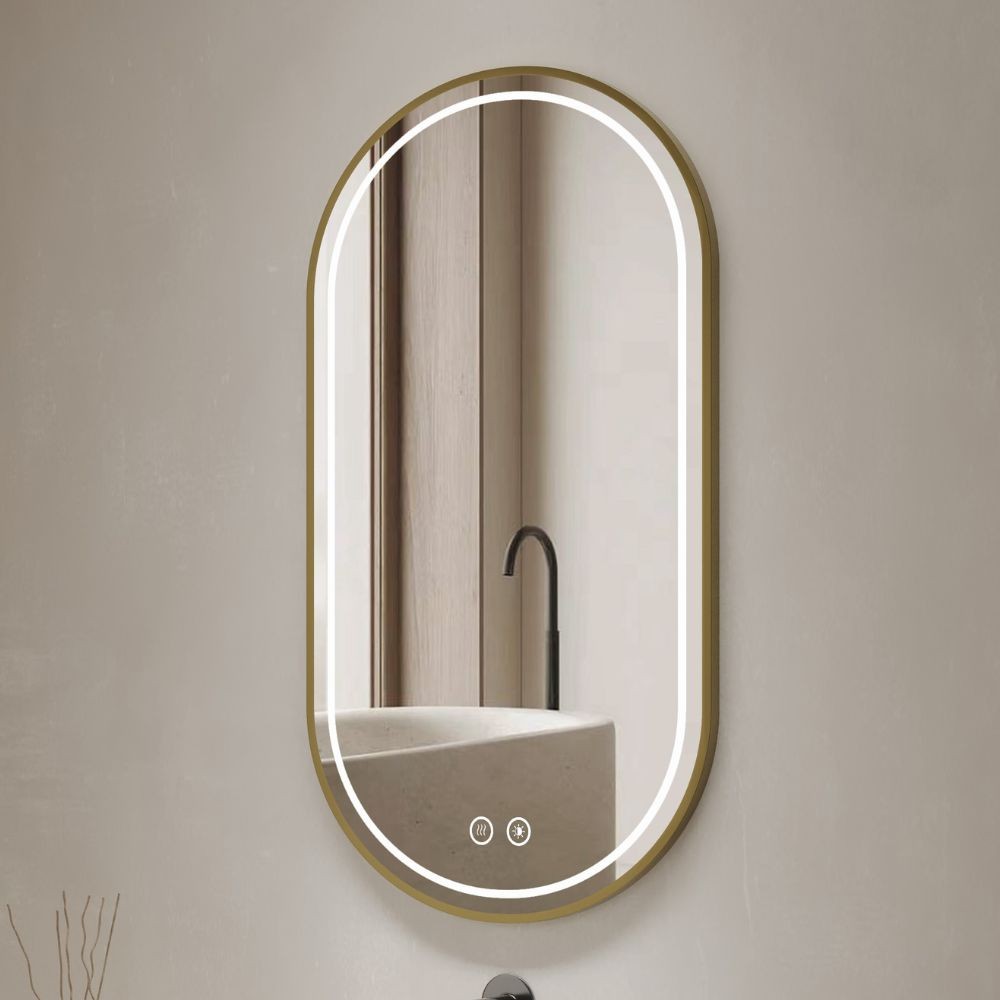 Specchio smart ovale anti-appannamento YJ-2004ORO 90x60 con cornice oro in acciaio inox satinato
