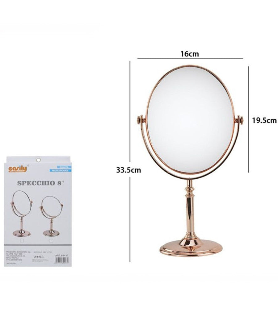 Specchio Tavolo Cosmetico Ovale Con Zoom Girevole Oro Rosa 19.5x16x33.5 Cm 69417         