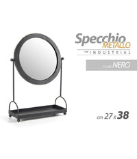 Specchio Tavolo Metallo Appoggio Porta Oggetti Nero Bagno Trucco 27x38cm 782237         