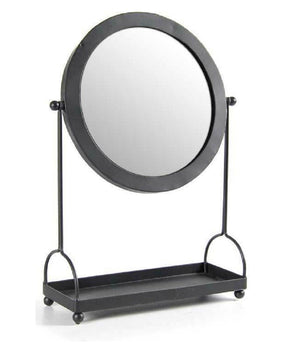 Specchio Tavolo Metallo Appoggio Porta Oggetti Nero Bagno Trucco 27x38cm 782237         