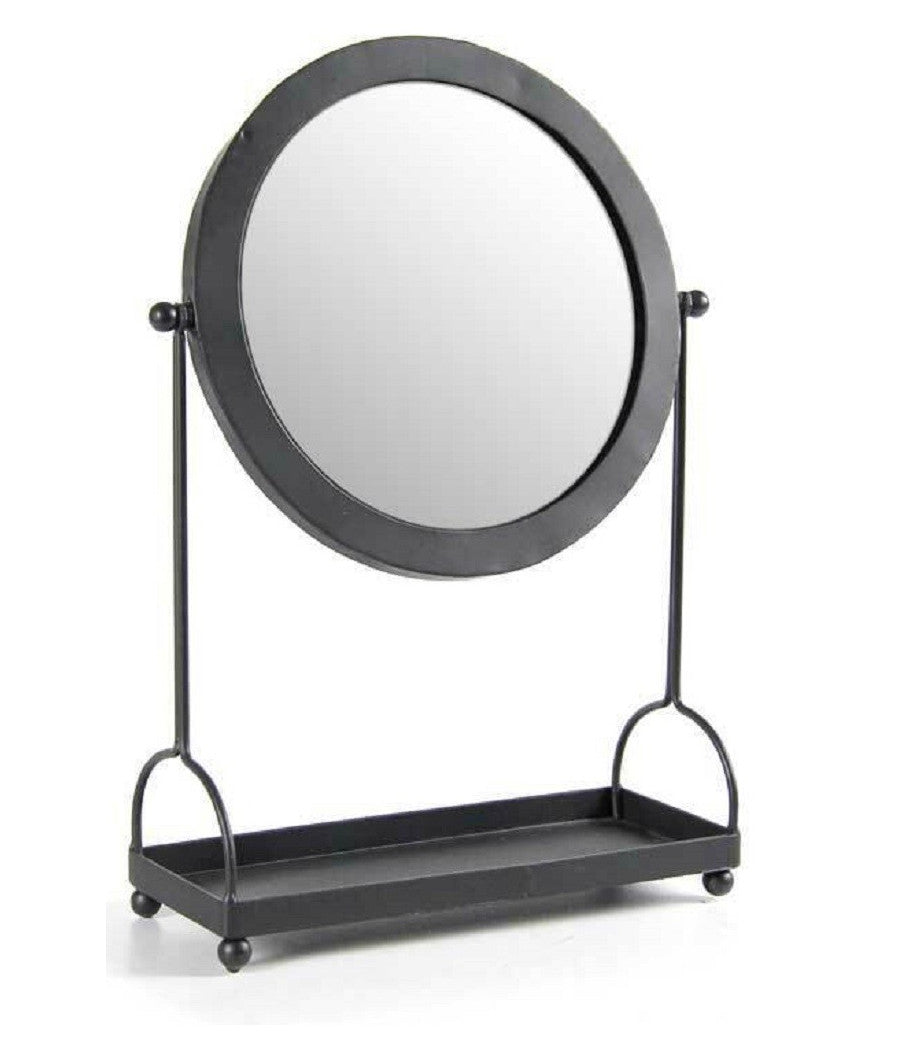 Specchio Tavolo Metallo Appoggio Porta Oggetti Nero Bagno Trucco 27x38cm 782237         