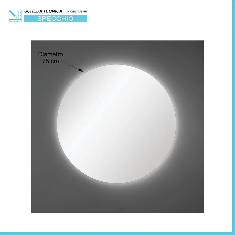 Specchio tondo 75 cm a filo lucido con illuminazione perimetrale a LED