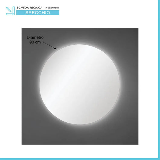 Specchio tondo 90 cm a filo lucido con illuminazione perimetrale a LED