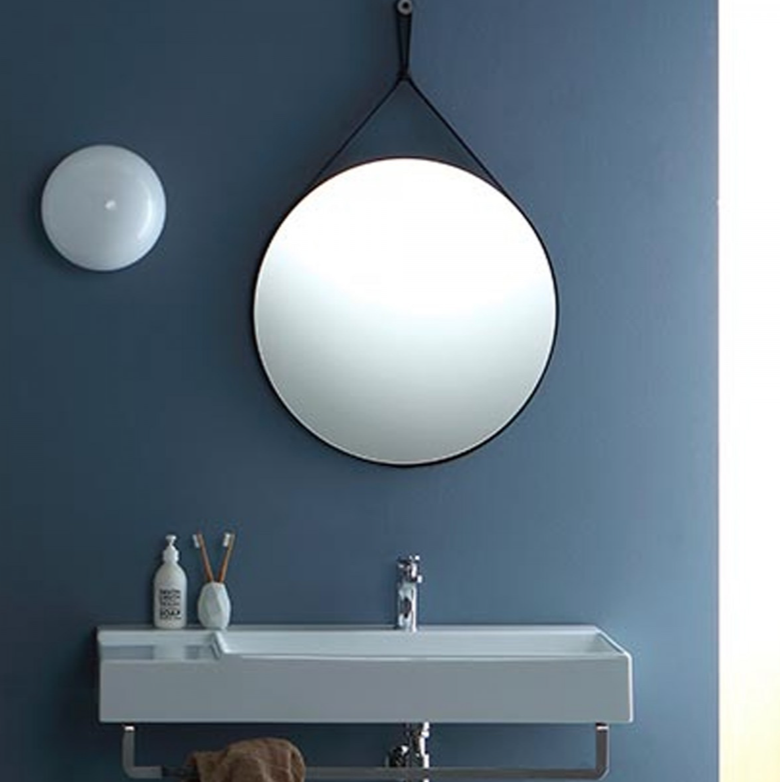 Specchio tondo appeso con cintura in pelle nera o cuoio CAPO 60 cm Regos