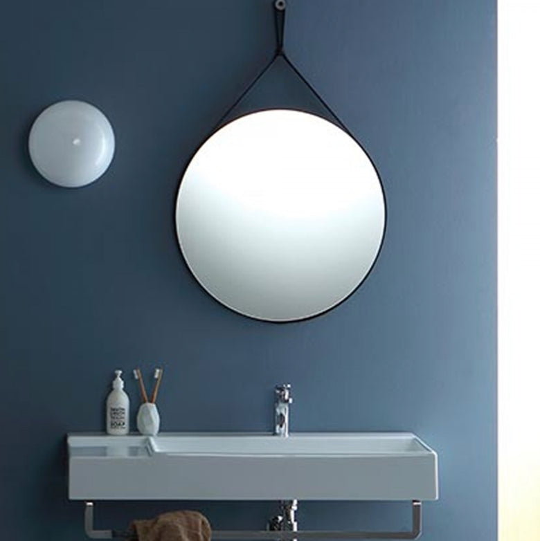 Specchio tondo appeso con cintura in pelle nera o cuoio CAPO 60 cm Regos