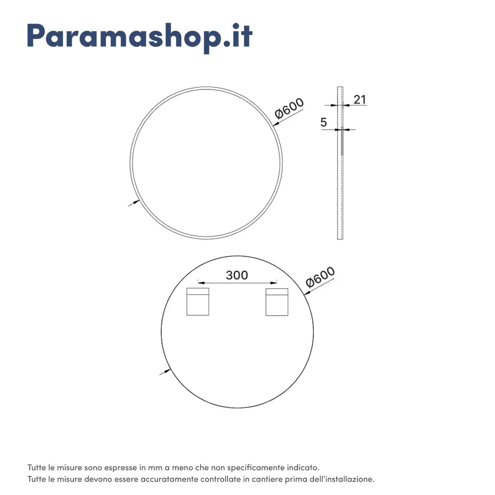 Specchio tondo Ø 60 cm con cornice bianco opaco