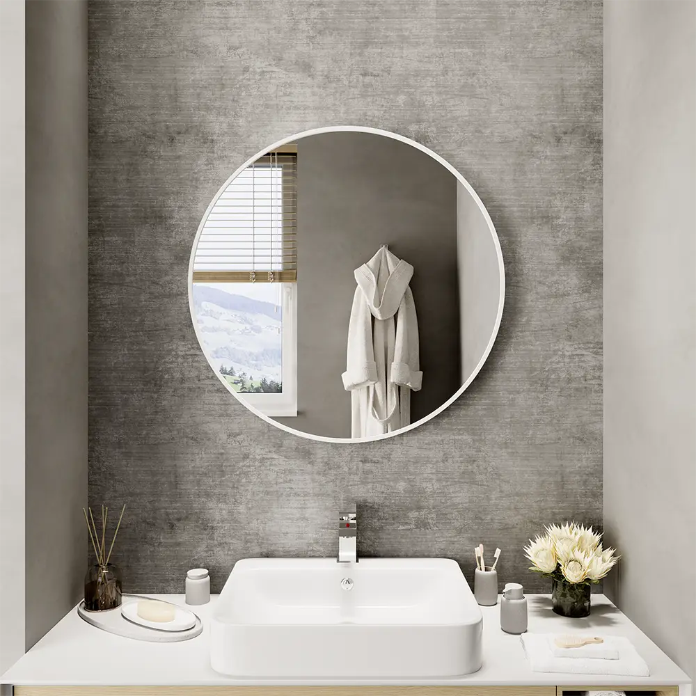 Specchio tondo Ø 60 cm con cornice bianco opaco