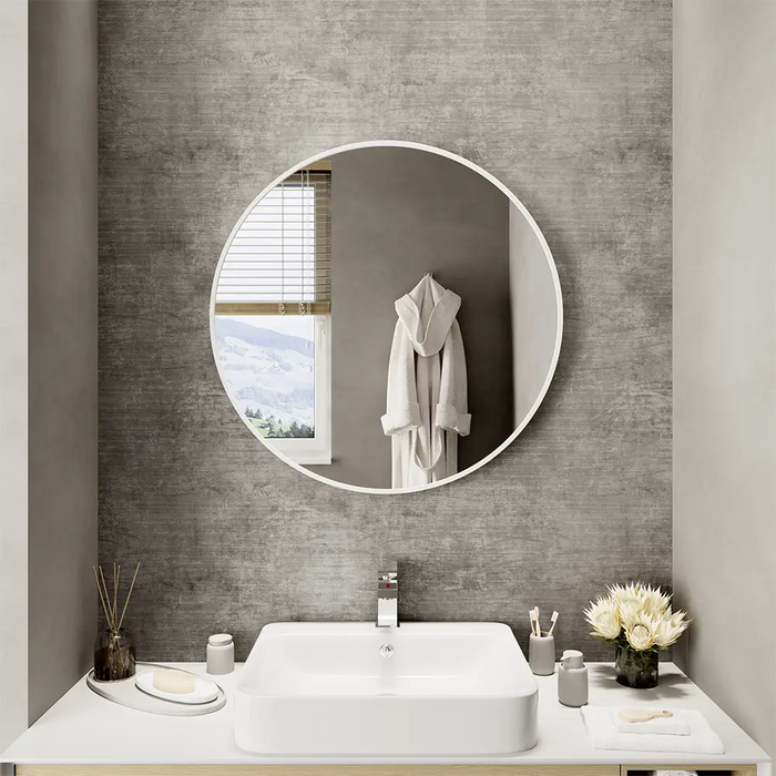 Specchio tondo Ø 60 cm con cornice bianco opaco