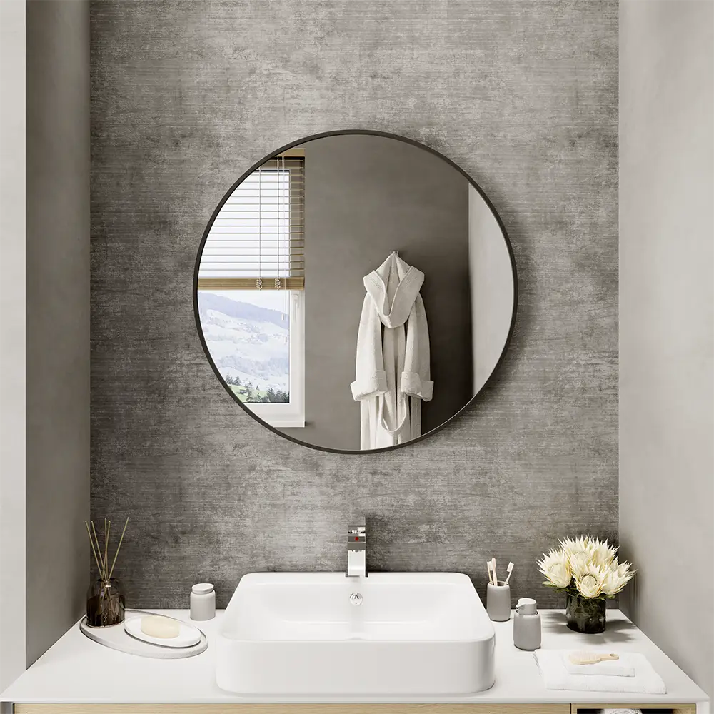 Specchio tondo Ã˜ 80 cm con cornice nero opaco