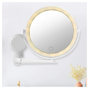 Trade Shop - Specchio Trucco A Parete Illuminato Con Ingrandimento Dimmerabile Led Ricaricabile Touch -