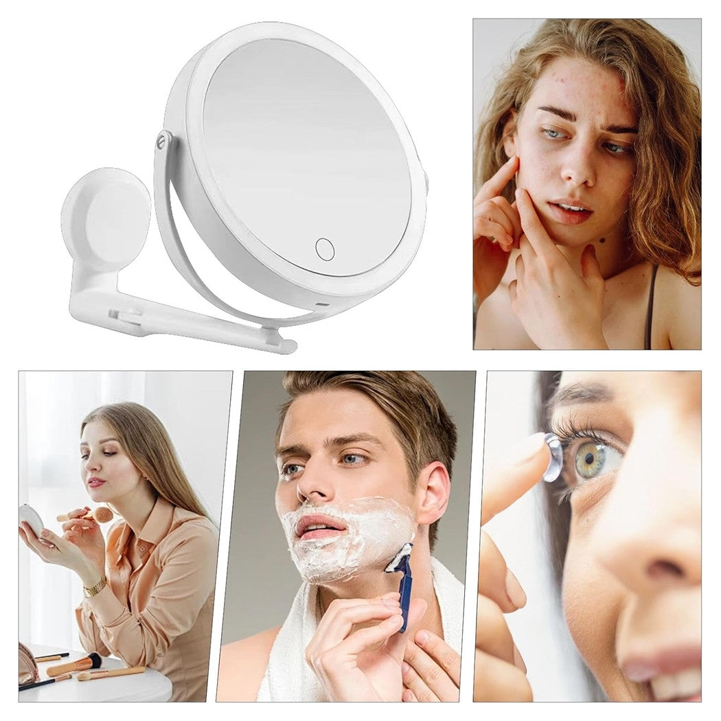 Trade Shop - Specchio Trucco A Parete Illuminato Con Ingrandimento Dimmerabile Led Ricaricabile Touch -