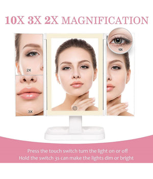 Specchio Trucco Con Ingranditore 10x 3x 2x Illuminazione A 3 Colori 72 Led Touch         