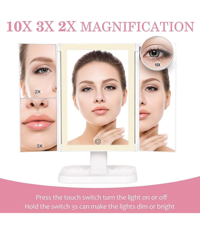 Specchio Trucco Con Ingranditore 10x 3x 2x Illuminazione A 3 Colori 72 Led Touch         