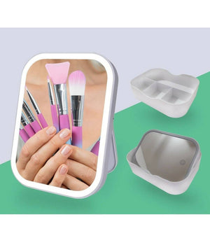Specchio Trucco Illuminato Con Luci Led Ricaricabile + Organizer Trucchi Make Up         