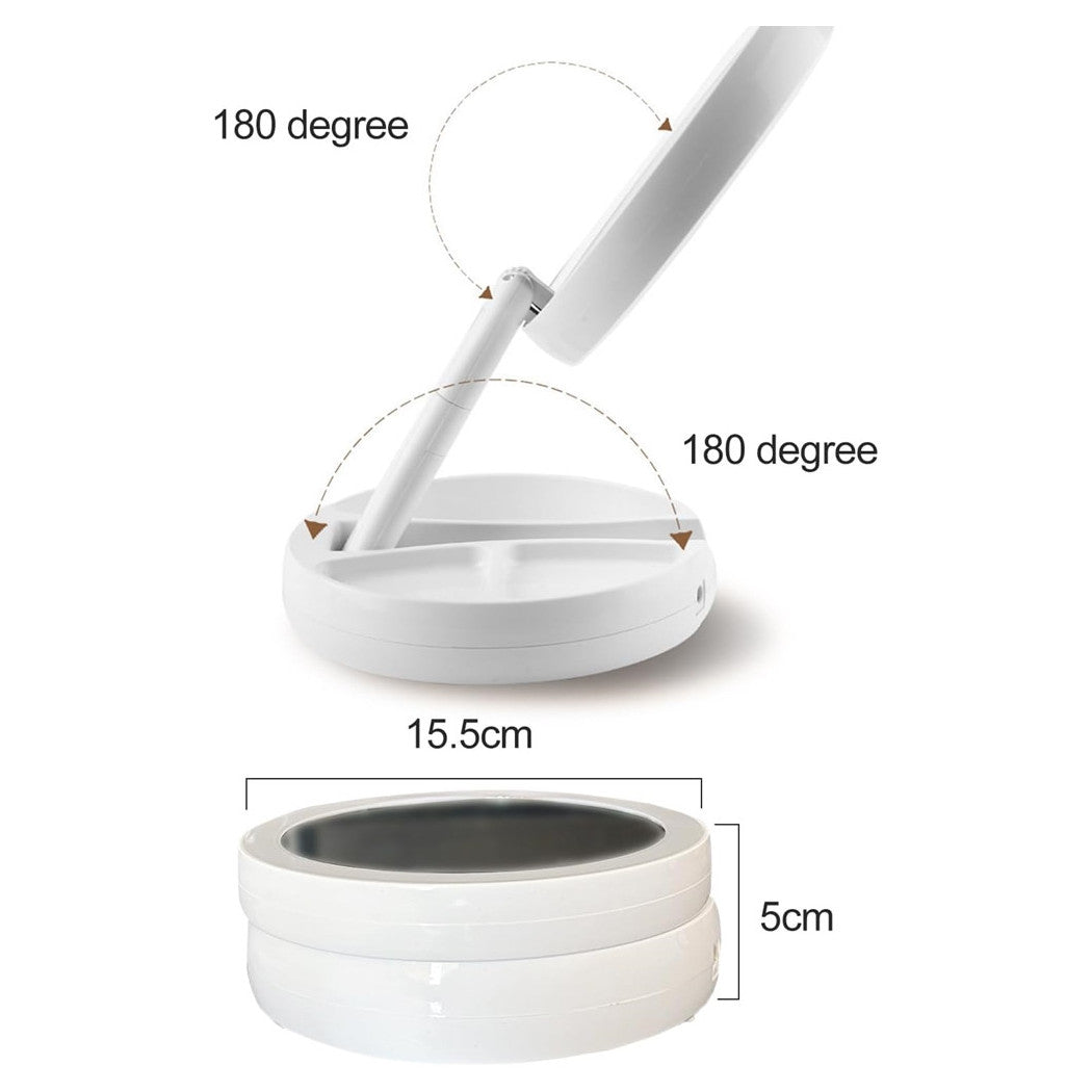 Trade Shop - Specchio Trucco Luce Led Da Tavolo Bifacciale 10x/1x 360° Contenitore Portatile Pieghevole -