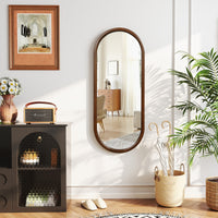 Specchio a figura intera con cornice in legno per soggiorno camera da letto bagno ingresso, Specchio sospeso 110 x 45 cm Noce-Specchi da parete