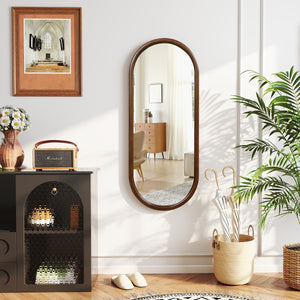 Specchio a figura intera con cornice in legno per soggiorno camera da letto bagno ingresso, Specchio sospeso 110 x 45 cm Noce-Specchi da parete