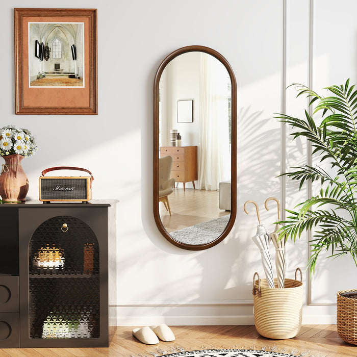Specchio a figura intera con cornice in legno per soggiorno camera da letto bagno ingresso, Specchio sospeso 110 x 45 cm Noce-Specchi da parete
